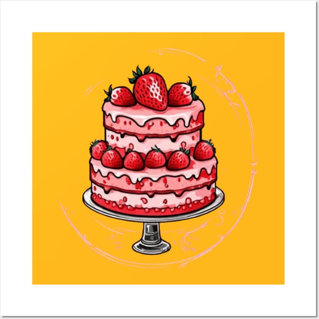 Cute strawberry cake gift ideas Wall Art by WeLoveAnimals